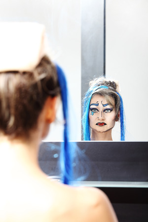 model at mirror, make up drag queenの写真素材