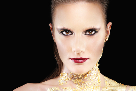 glamour makeup model portrait, gilded body paintの写真素材