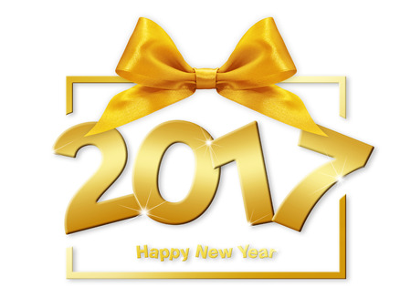 2017 golden Happy New Year text isolated on white