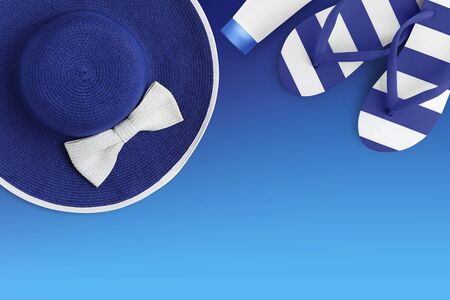 Top view of a blue beach vacation concept.の写真素材