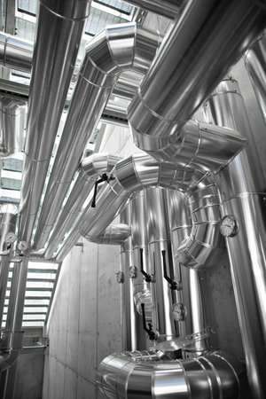 Hvac pipes, heating, ventilation, air conditioning and cooling system, ducted through the wall...