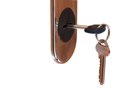 Bunch of keys, one of them is inserted in pore