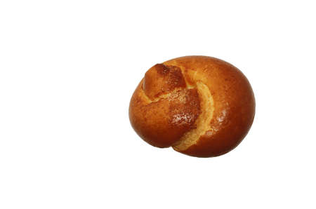 Tasty baked fresh roll isolated over whiteの写真素材