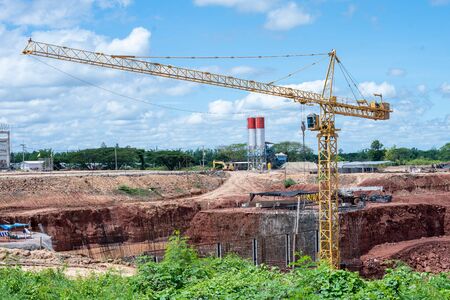 Tower cranes working at Large construction site.