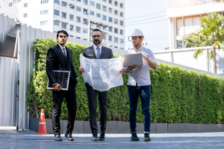 Group of business people discussing new project about solar power environment concept.の写真素材