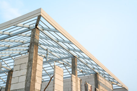 Roof structure of a house under construction.