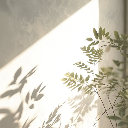 Background texture,Shadow of tree and green tree branches on a concrete wall,Generative, AI, Illustration.の素材