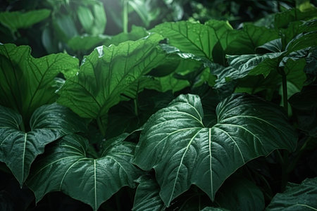 Fern leaf in Forest, Leaves in the garden, Fresh green leaves background in the garden with sunlight.,Generative, AI, Illustration.の素材