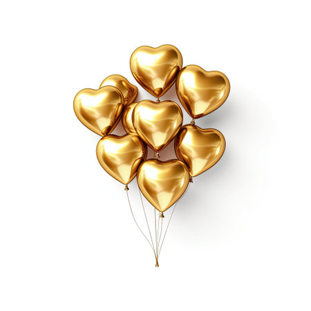Gold heart balloon,Happy birthday decor,Suitable for Valentine's Day,Wedding or other event decoration,AI generated.の素材