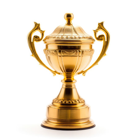 Golden trophy with empty label isolated on white background,AI generated.の素材