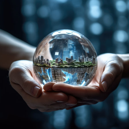 Globe on the human hands for environmental,Social and governance,Words green background,sustainable environment concept,AI generated.の素材