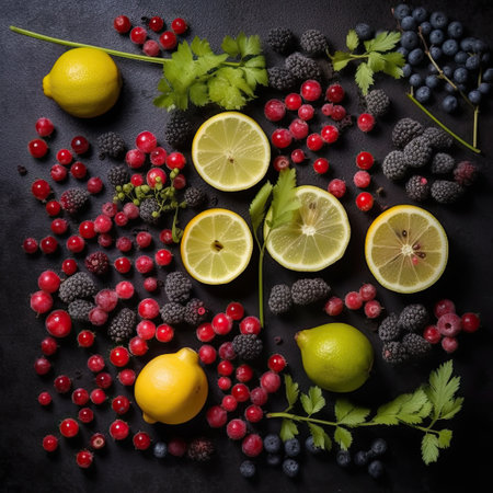 Lemon and kiwi,Fresh assorted fruits background.Love fruits, healthy food,AI generated.の素材