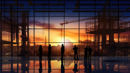 Silhouettes of construction worker working on a construction site,AI generated.の素材