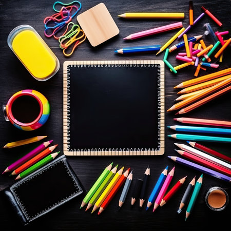 Color pencils for the drawing, Multi-colored pencils on a black background,AI generated.の素材