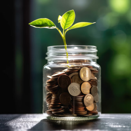 Money with plants sprout on top for education money savings, Personal financial planning for the future,AI generated.の素材