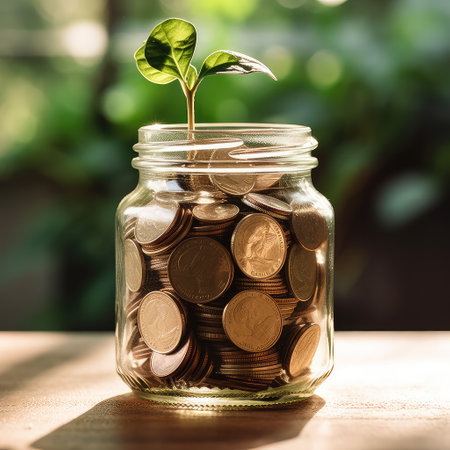 Money with plants sprout on top for education money savings, Personal financial planning for the future,AI generated.の素材