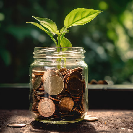 Business growth with a growing tree on a coin,Showing financial developments,Personal financial planning,AI generated.の素材