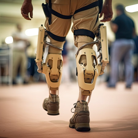 Assistant robotic legs,Physiotherapy Rehabilitation Technology to Make Disabled Person Walk, Focus on Legs,AI generated.の素材