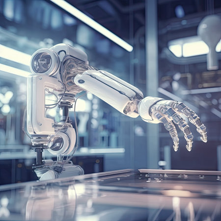Modern Futuristic Equipment,Technological Prosthetic Robot Arm in a High Tech Research Laboratory,AI generated.の素材