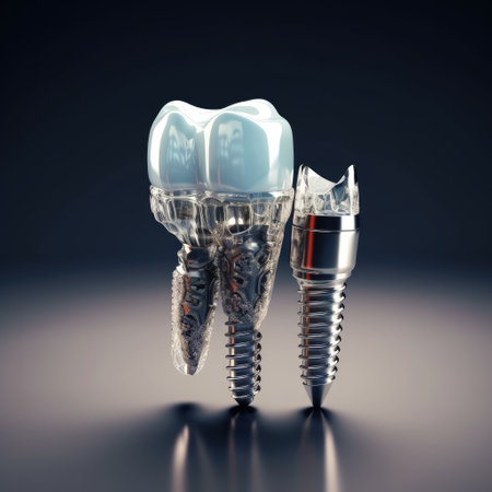 Human teeth or dentures,Tooth human implant, Dental concept, AI generated.の素材