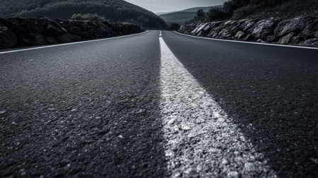 Asphalt road and mountains with tree nature landscape, AI generated.の素材