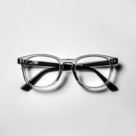 Black plastic eyeglasses frames with clear lens isolated on white background, Trendy optical frame.の素材