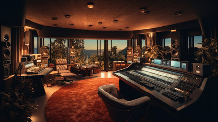 Modern Recording Studio Control Room, Audio recording studio and interior.の素材
