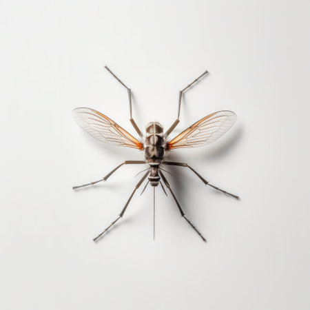 Mosquito on white background, chikungunya, malaria and other infections, Insect isolated on white background, AI generated.の素材