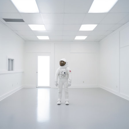 Alone astronaut in white room.の素材