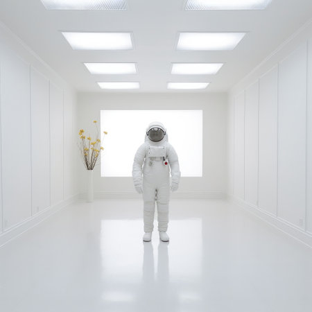 Alone astronaut in white room.の素材