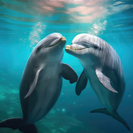 Lovely dolphin playing together in underwater marine world.の素材