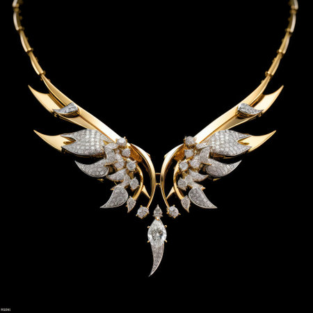 Diamonds necklace shot against a black background, Elegant Diamond Necklace.の素材