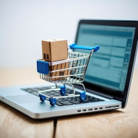 Shopping online, Delivery Shopping online concept, Shopping cart on a laptop keyboard, Shopping service on The online web, Offers home delivery.の素材