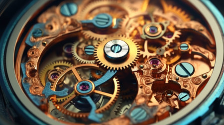 Mechanical Cogwheels of a Watch, Gears and cogs in watch mechanism.の素材