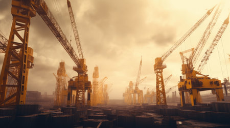 Construction cranes, Crane on construction site.の素材