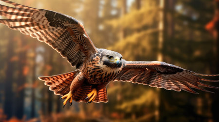 Flying falcon in the nature, Wild Falcon in flight.