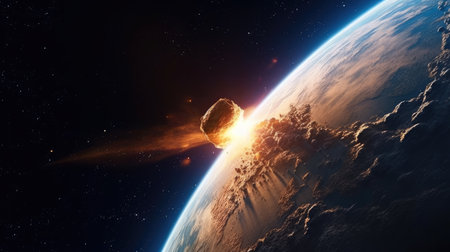 Meteor towards earth, Burning asteroid moving to the Earth.の素材