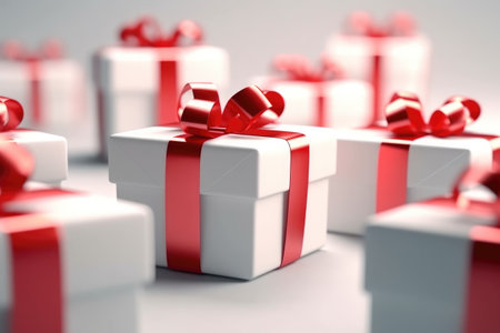 Set of beautifully wrapped gift boxes and Christmas decor, Christmas gifts, Holiday, Give, New Year and Christmas design.の素材