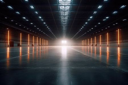 Empty building warehouse interior, Industrial hall empty and clean.の素材