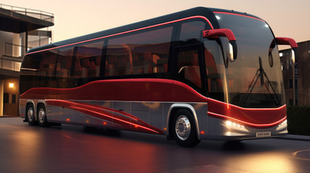 Luxury tourist bus on the road, Transportation of tourists, Weekend holiday.の素材