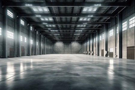Empty building warehouse interior, Industrial hall empty and clean.の素材