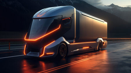 Recharging EV Truck, Self-driving electric semi truck.の素材