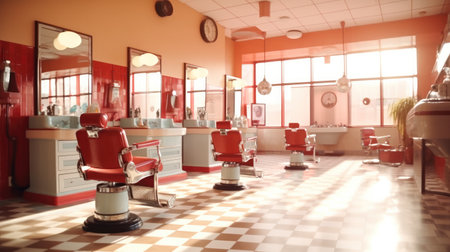 Barbershop with retro interior, Retro style beauty salon.の素材