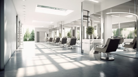 Modern bright beauty salon, Hair salon and pedicure interior business.の素材