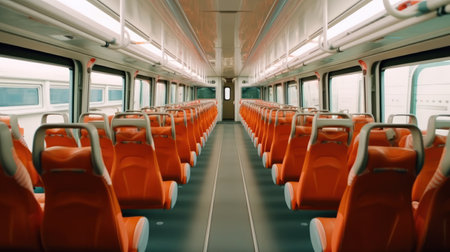 Luxury bus interior with rows of comfortable seats.の素材
