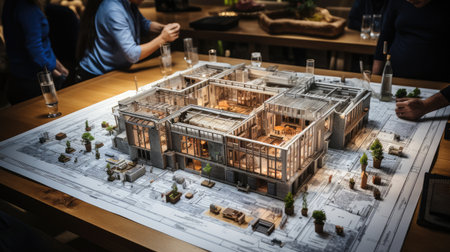 Blueprints building under construction, planning, measuring layout of Building.の素材