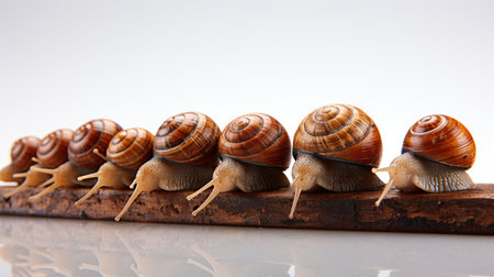 Snail, Large mollusk snails with brown striped shell.の素材