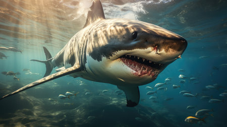 Close up of a big white shark under the seaの素材