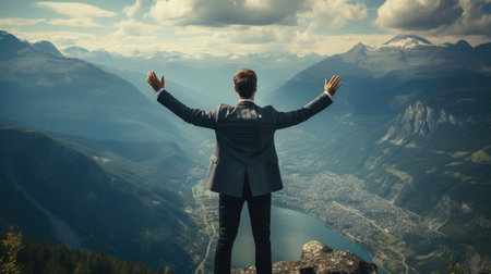 Businessman in a suit on top of a mountain,Business Success concept.の素材