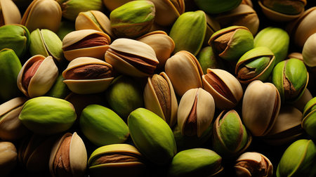 Fried salted pistachios texture, Roasted salted pistachio nuts, top view.の素材